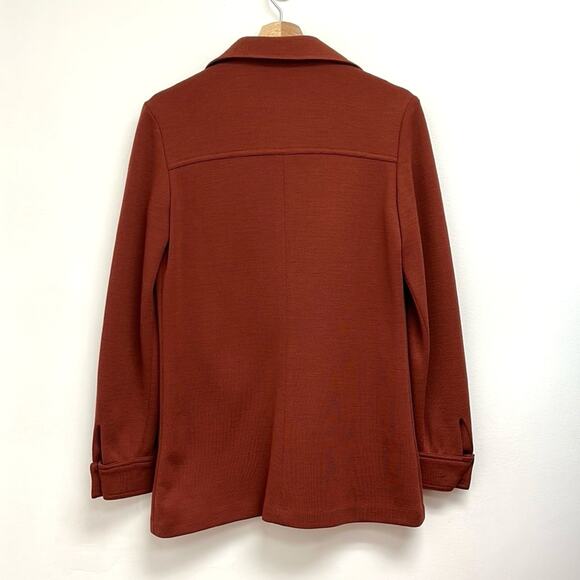 Vintage Wool Western Chore Jacket Patch Pockets Point Collar 70s Retro Rust - S - Picture 2 of 12